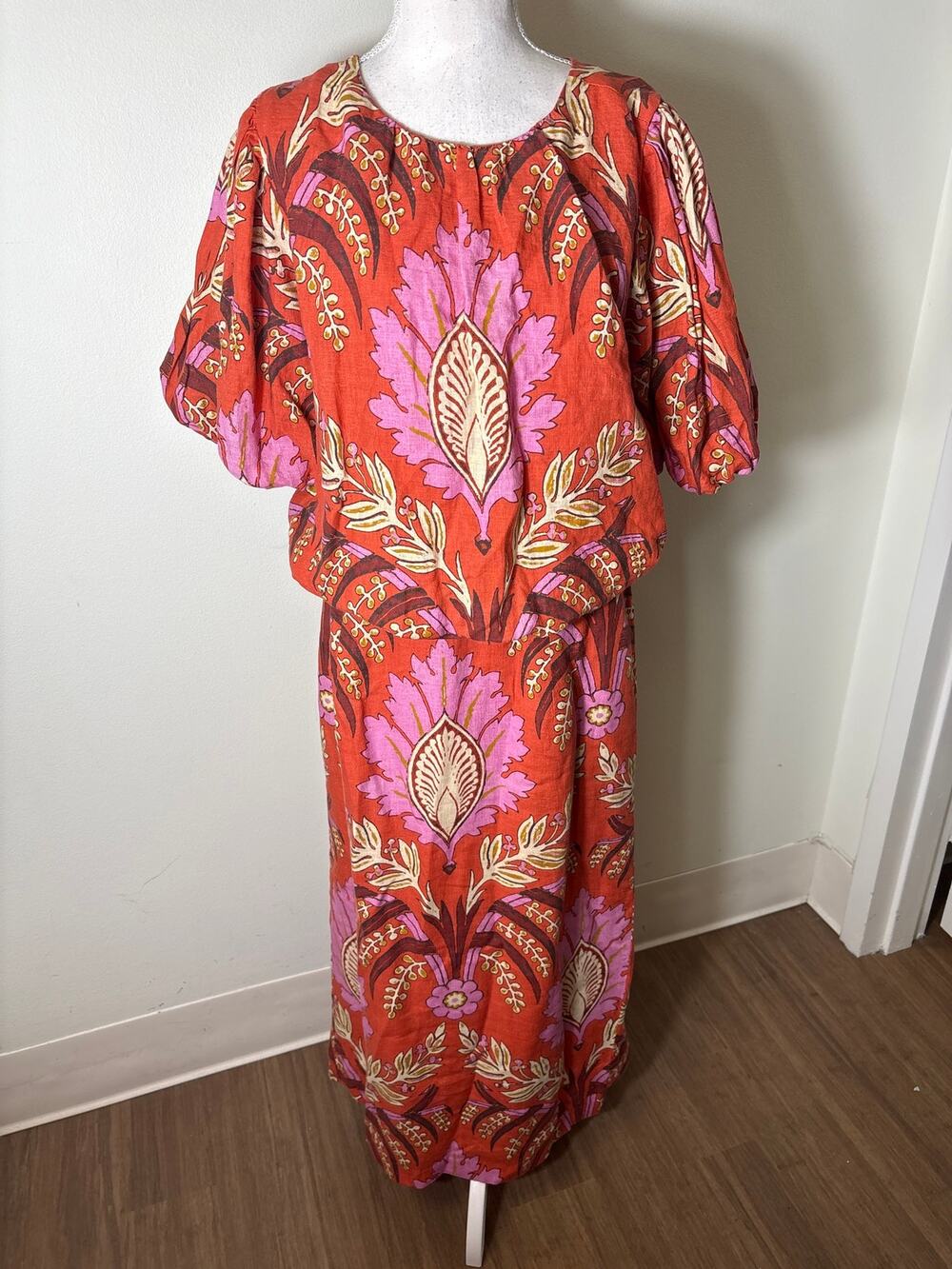 Sundance Dark Orange Purple Puff Sleeve Top and SKirt Set Sz M